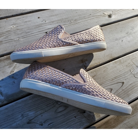 J/Slides Justine Woven Rose Gold Leather Sneakers - Picture 3 of 8